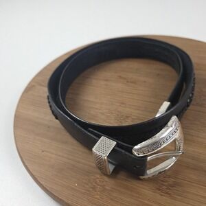 Vintage Brighton Belt Mens 38 Black Leather Onyx Western Silver Buckle Dress 90s